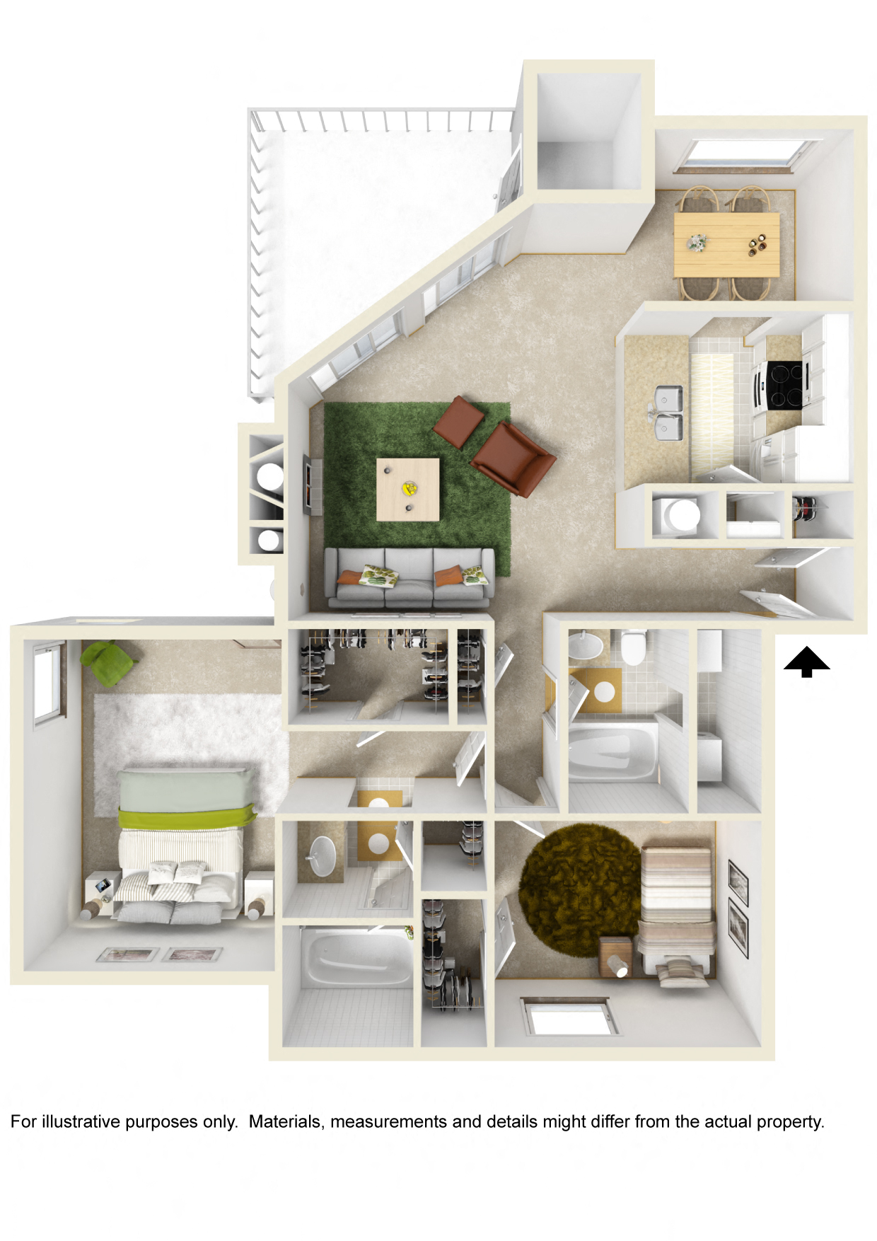 Floor plan for 2 beds, 2 baths, 1100 sqft